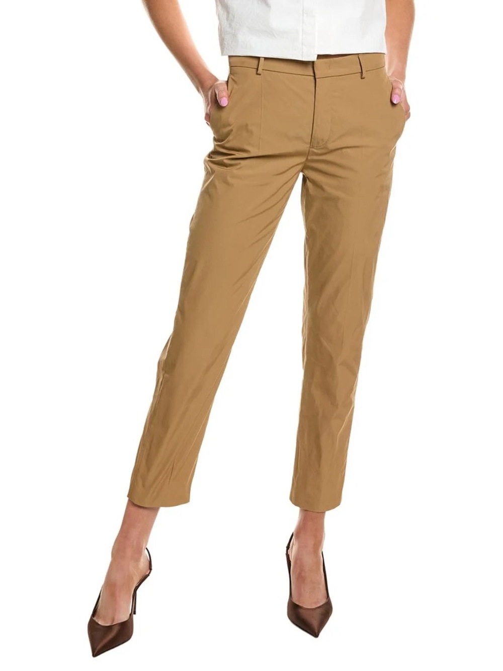 Valentino Camel Stretch Cotton Twill Slim Cigarette Ankle Pants IT 42 US 6 Italy